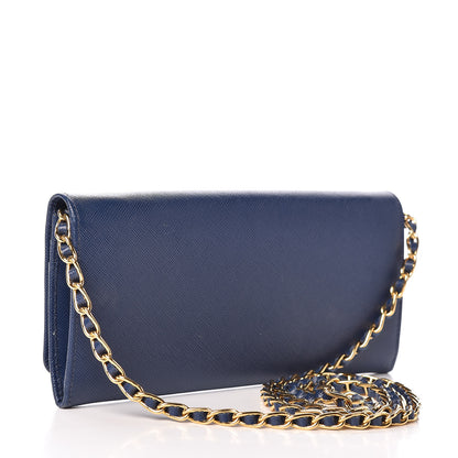 Prada Saffiano Metal Oro Chain Wallet Bleuette 3 of 10