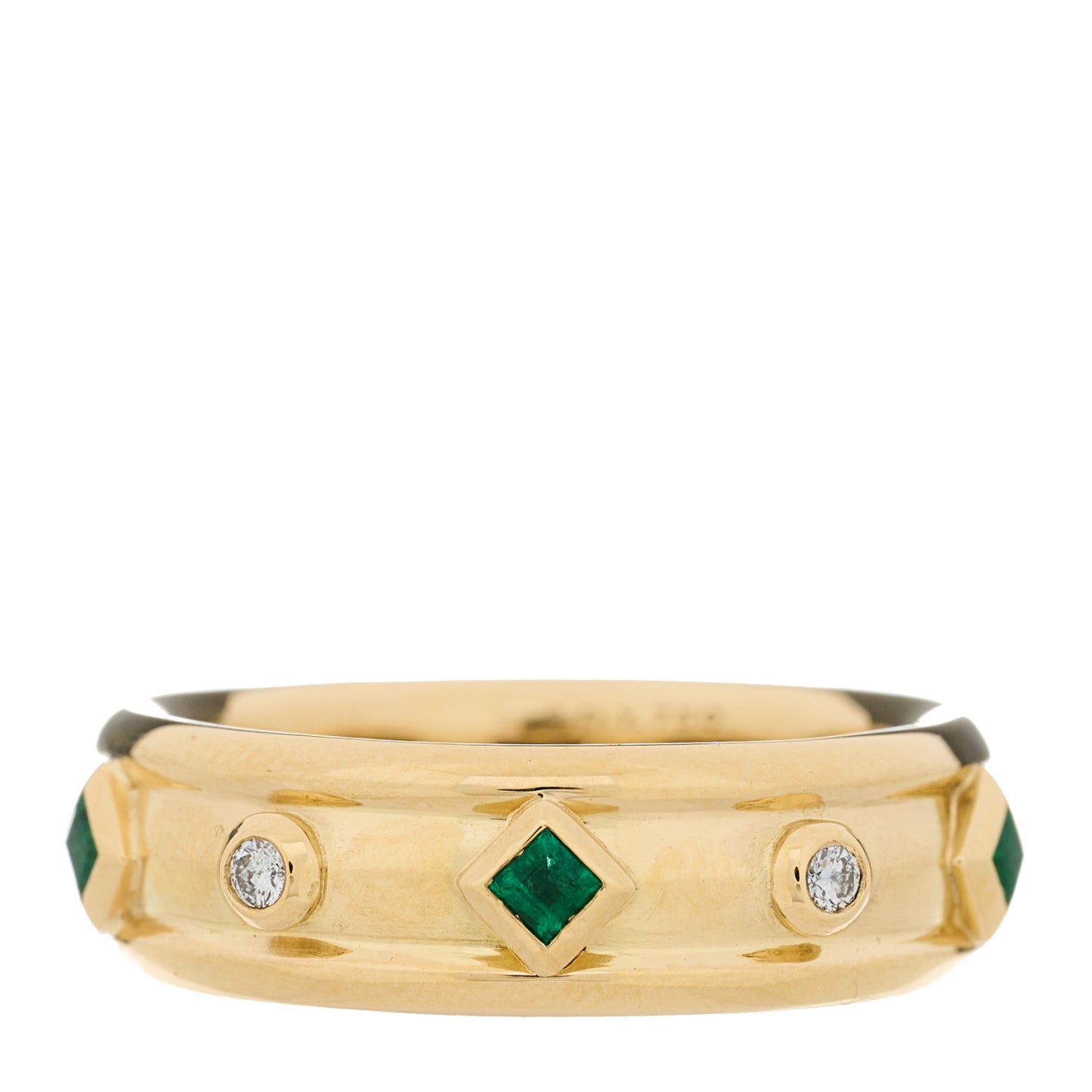 18K Yellow Gold Diamond Emerald Modern Renaissance Ring 54 7
