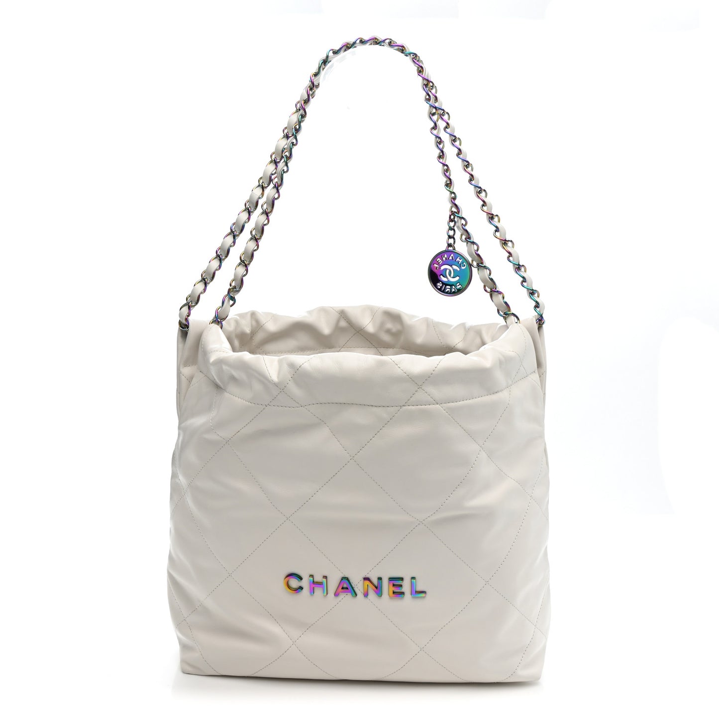Shiny Calfskin Quilted Small Rainbow Chanel 22 White