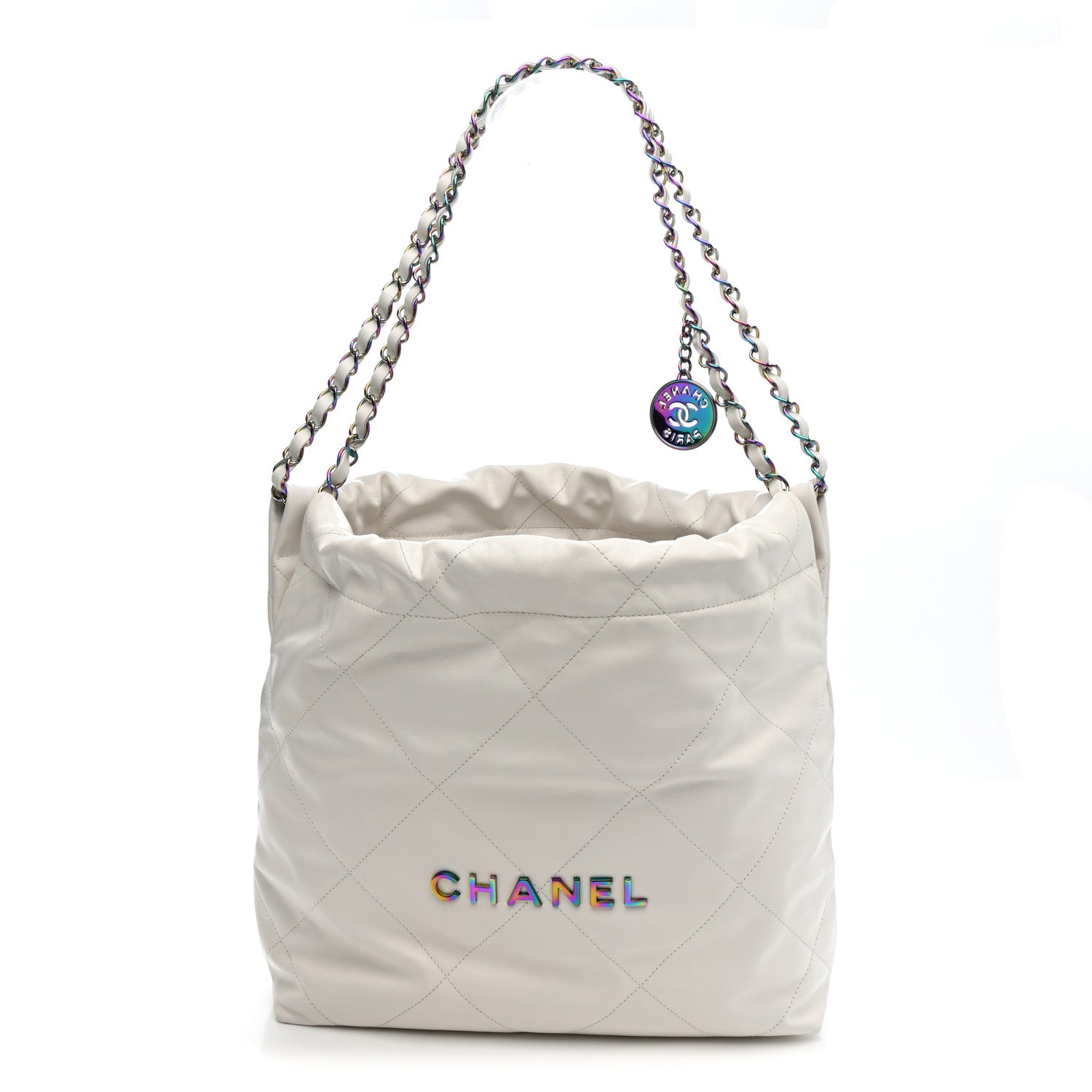 Chanel Shiny Calfskin Quilted Small Rainbow Chanel 22 White 1 of 11