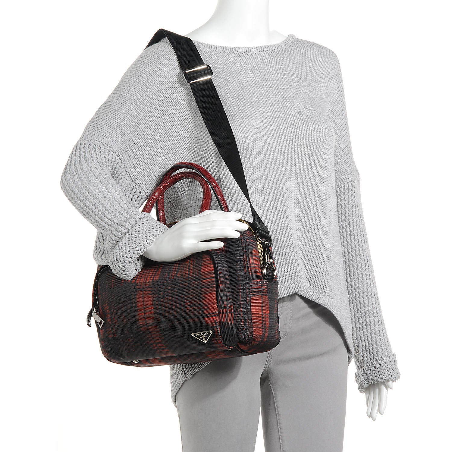 Prada Cordura Crocco Satchel Rosso 2 of 11