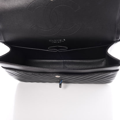 Chanel Lambskin Chevron Quilted Jumbo Double Flap So Black 6 of 8