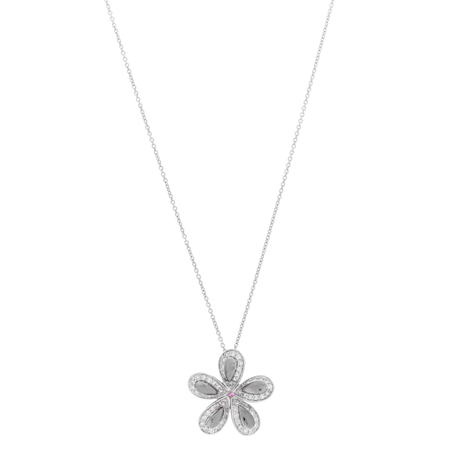 Roberto Coin 18K White Gold Diamond Fantasia Big Flower Pendant Necklace 1 of 6