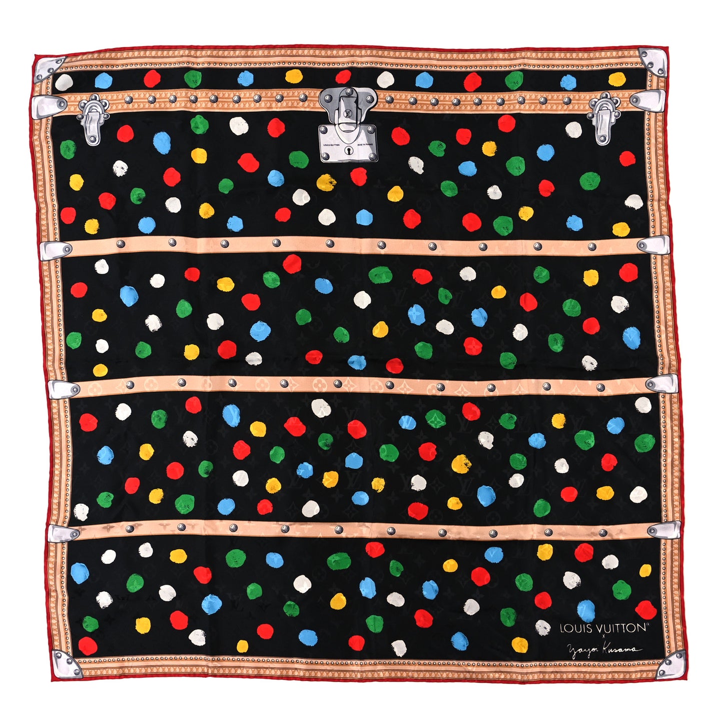 LV X YK Silk Monogram Dots Square Scarf 90 Black