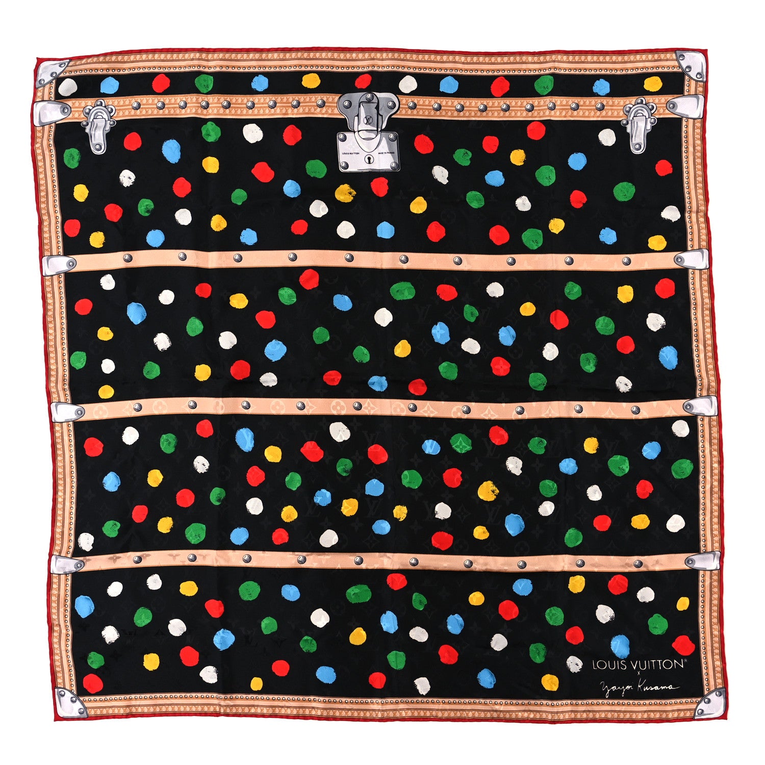 Louis Vuitton LV X YK Silk Monogram Dots Square Scarf 90 Black 1 of 3