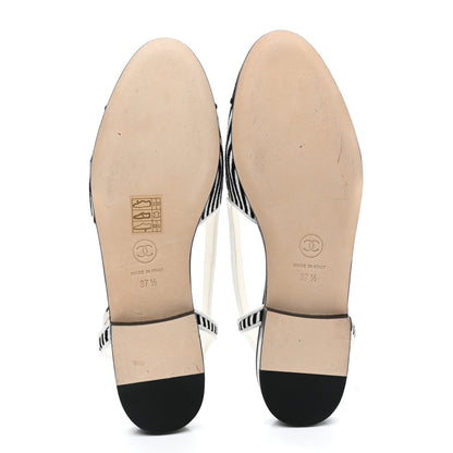 Chanel Fabric Grosgrain Cap Toe CC Slingback Flats 37.5 White Black 5 of 11