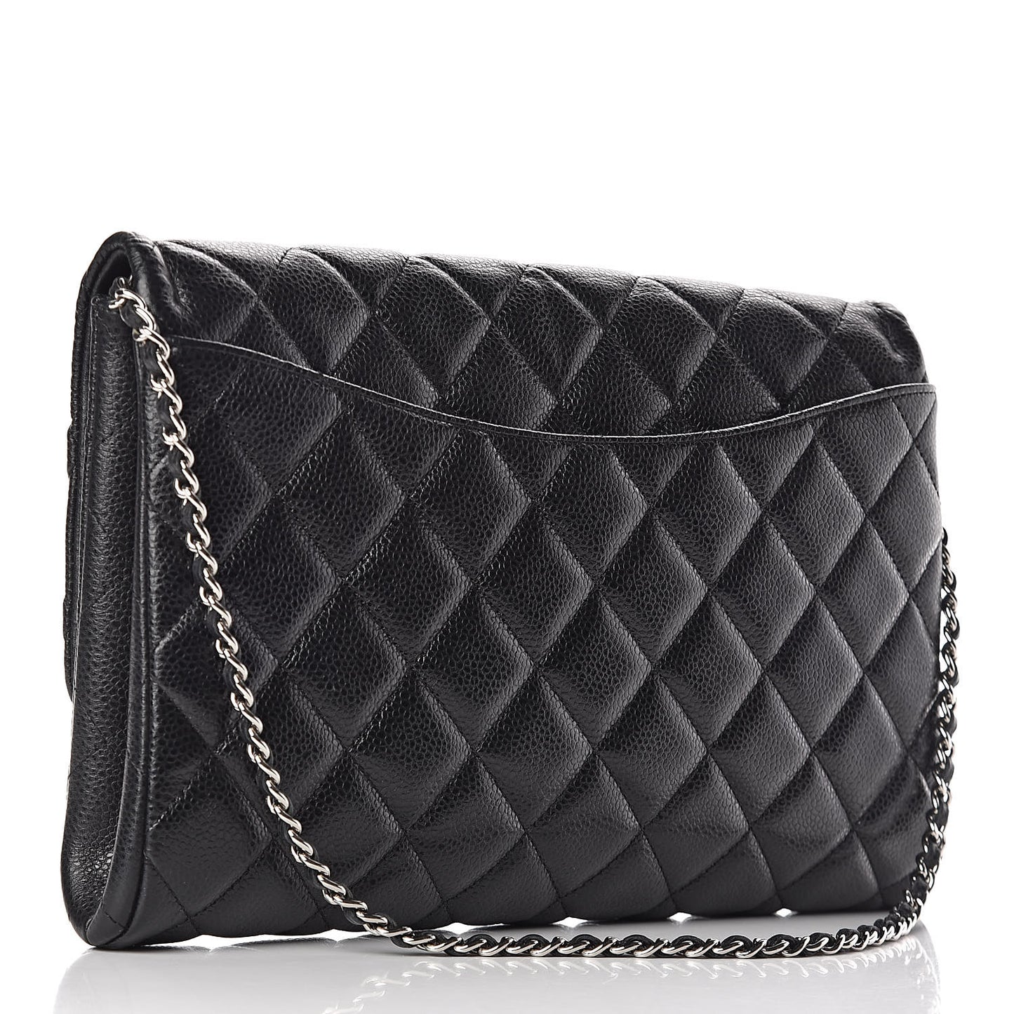 Caviar Quilted Clutch With Chain Flap Black