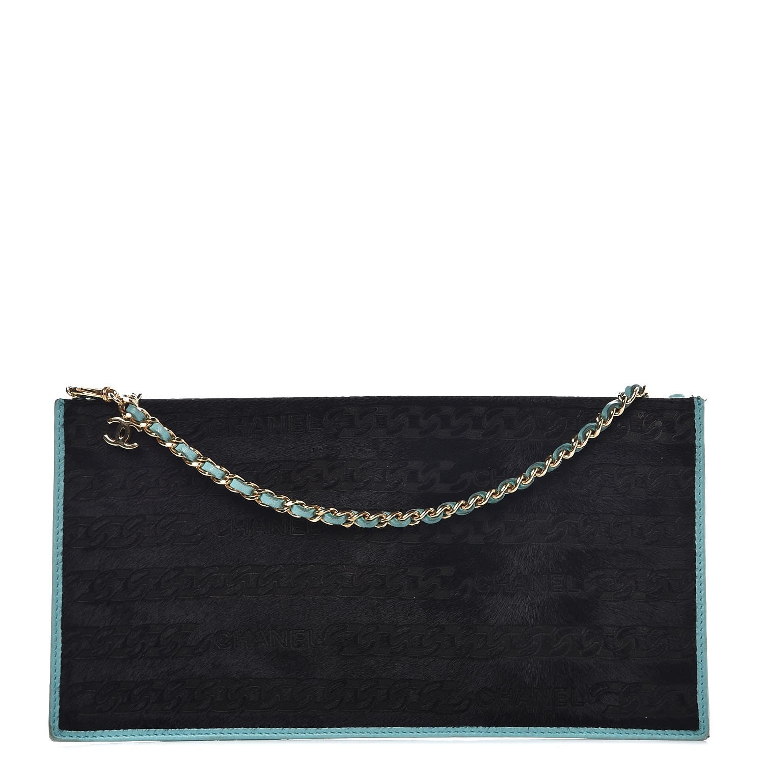 Chanel Lambskin Pony Hair Chain Embossed Logo Shoulder Bag Black 1 of 12