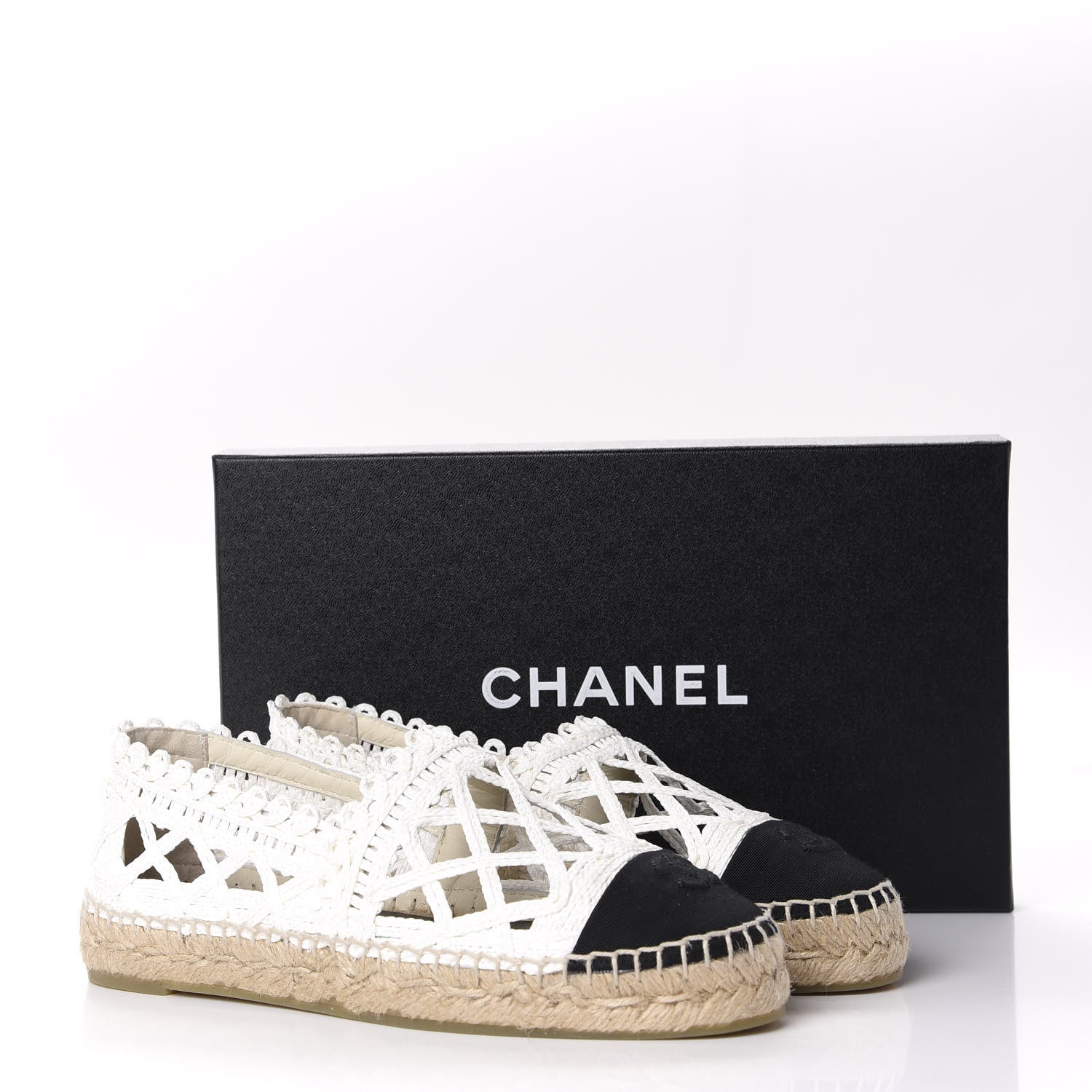 Chanel Woven Fabric Grosgrain CC Espadrilles 38 White Black 12 of 12