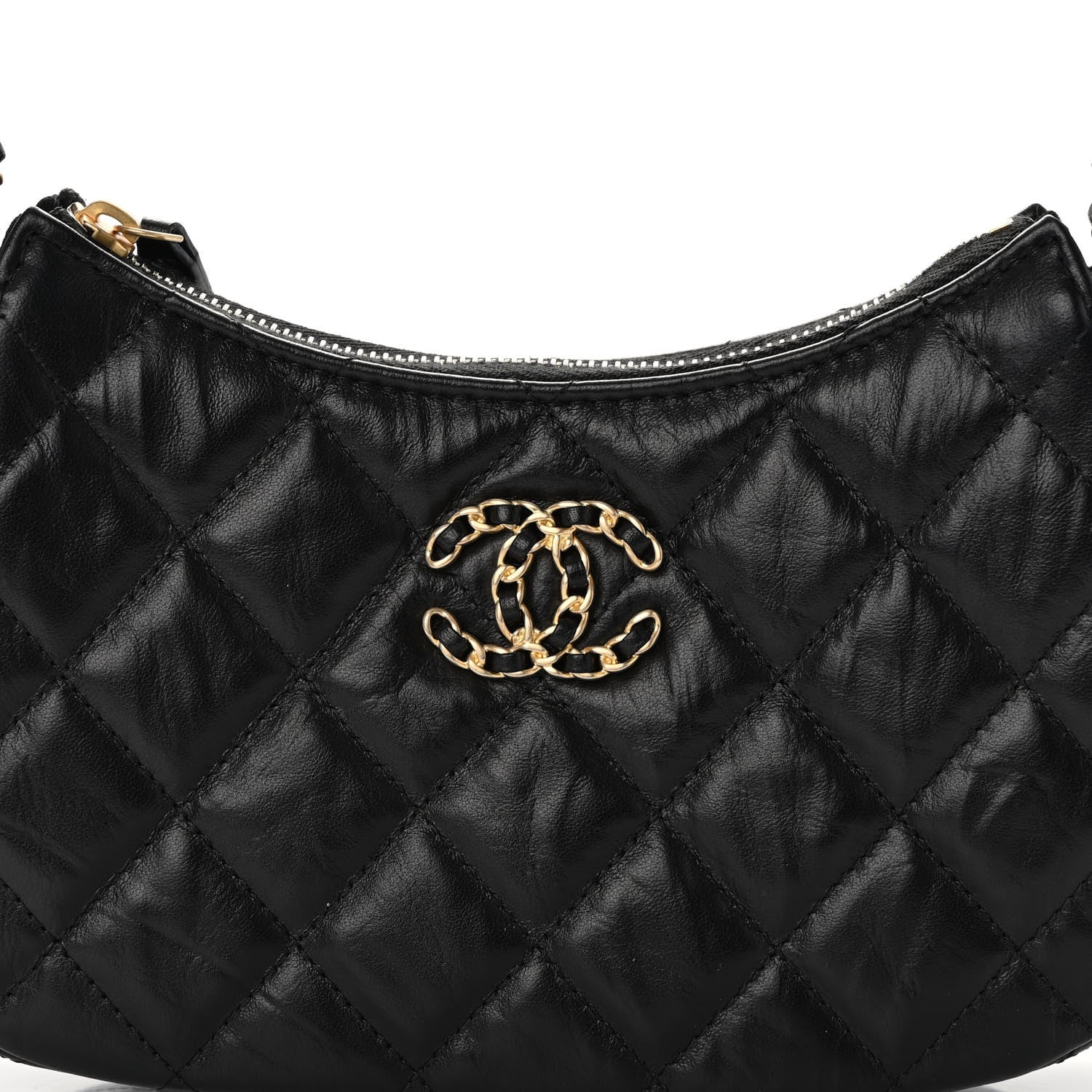 Chanel Crumpled Calfskin Quilted Braided CC Small Hobo Black 7 of 9