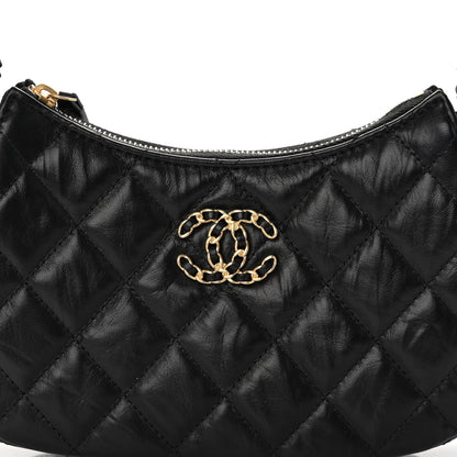 Chanel Crumpled Calfskin Quilted Braided CC Small Hobo Black 7 of 9