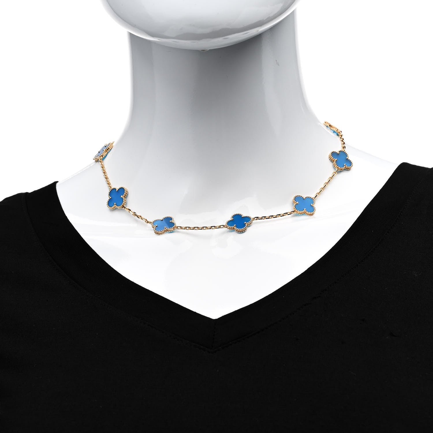 Van Cleef & Arpels 18K Yellow Gold Blue Agate 10 Motifs Vintage Alhambra Necklace 2 of 6