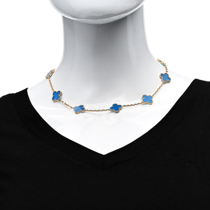 Van Cleef & Arpels 18K Yellow Gold Blue Agate 10 Motifs Vintage Alhambra Necklace 2 of 6