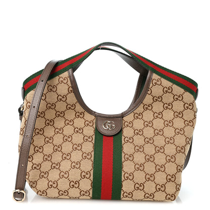 Gucci Monogram Web Small Giglio Tote Beige Dark Brown 1 of 10