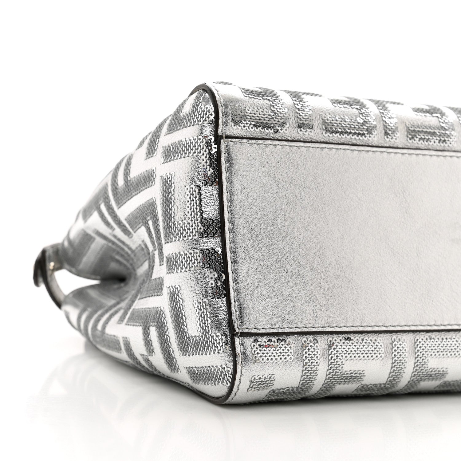 Fendi Vitello Catalan Mirror Sequin FF 1974 Embroidered Mini Peekaboo Iconic Satchel Argento 8 of 9