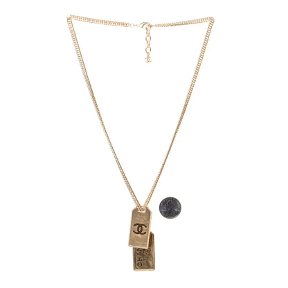 Chanel ID Dog Tag Charm Necklace Gold 3 of 9