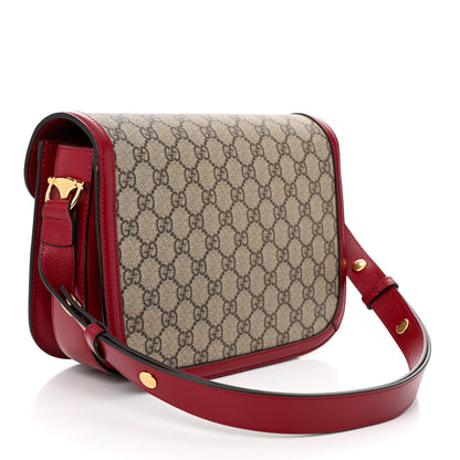 Gucci GG Supreme Monogram Azalea Calfskin Horsebit 1955 Shoulder Bag Beige Ebony New Cherry Red 3 of 11