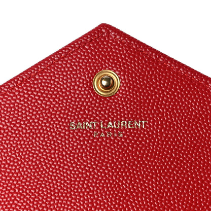 Saint Laurent Grain De Poudre Matelasse Chevron Monogram Chain Wallet Red 8 of 10