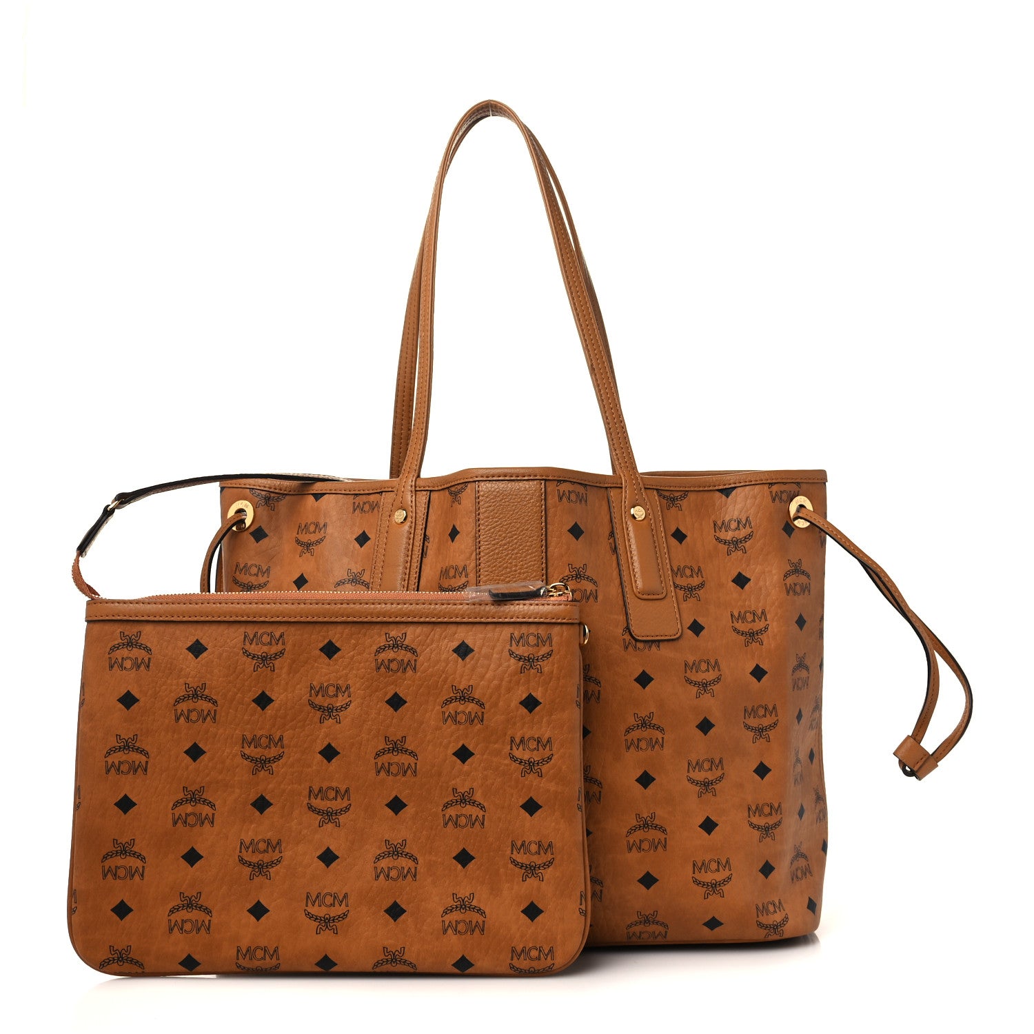 MCM Visetos Medium Liz Reversible Shopper Tote Cognac 1 of 9