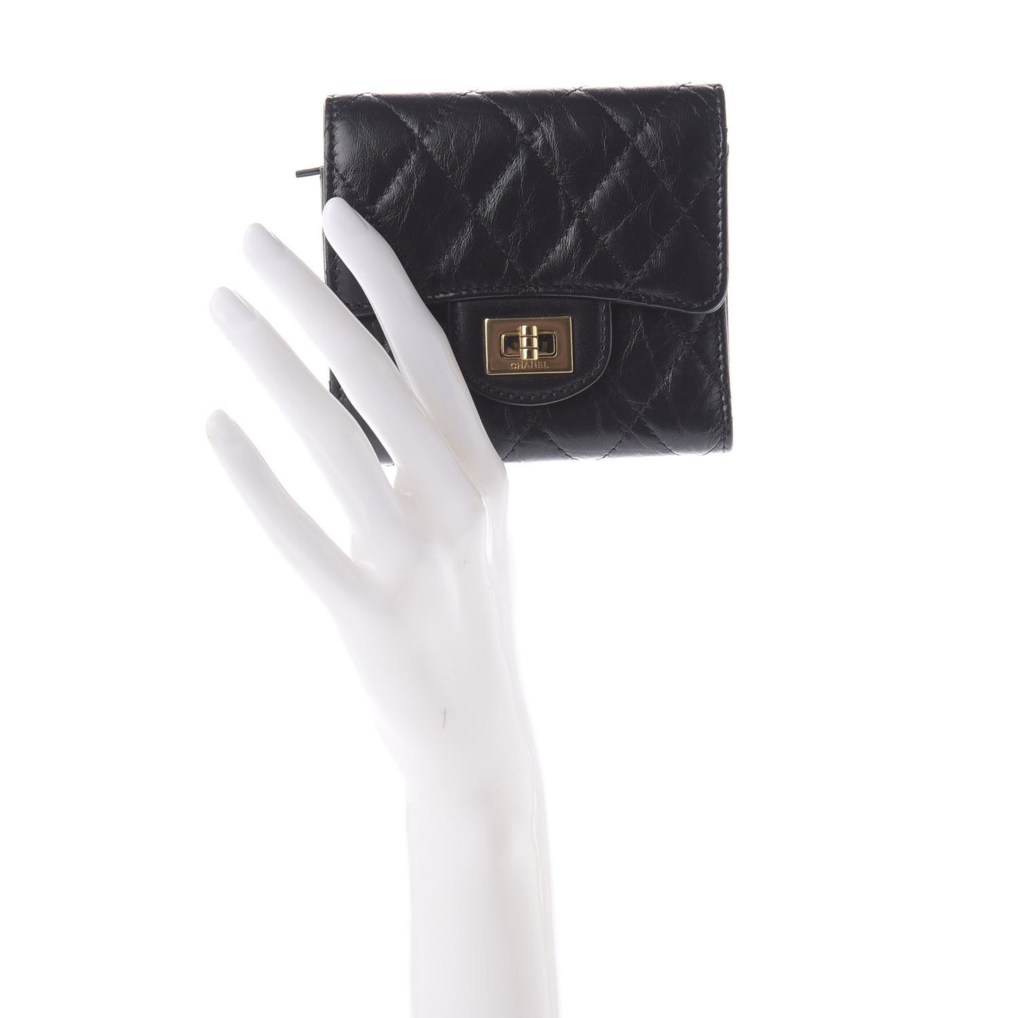 Aged Calfskin Quilted Reissue Compact Wallet Black