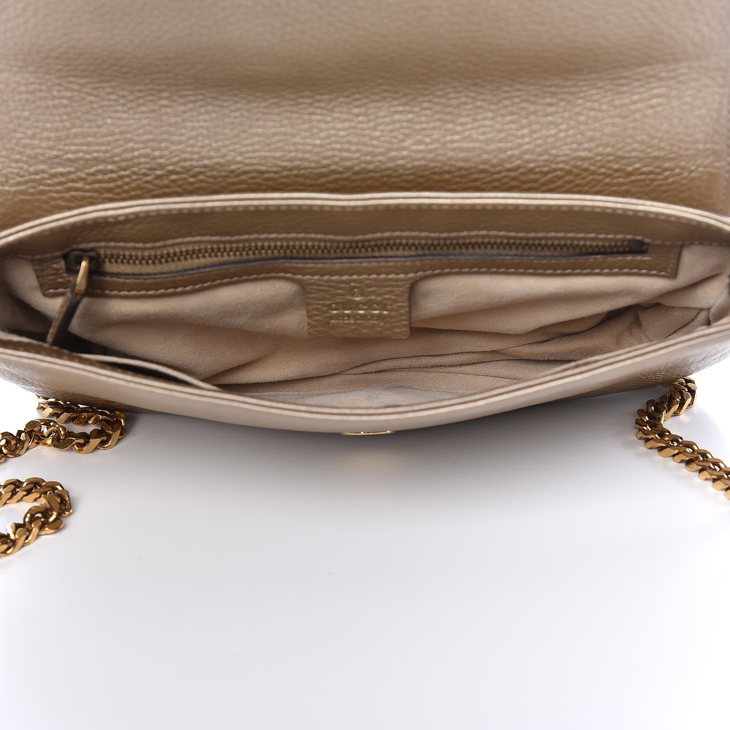 Gucci Metallic Pebbled Calfskin Medium 1973 Chain Shoulder Bag Golden Beige 7 of 10