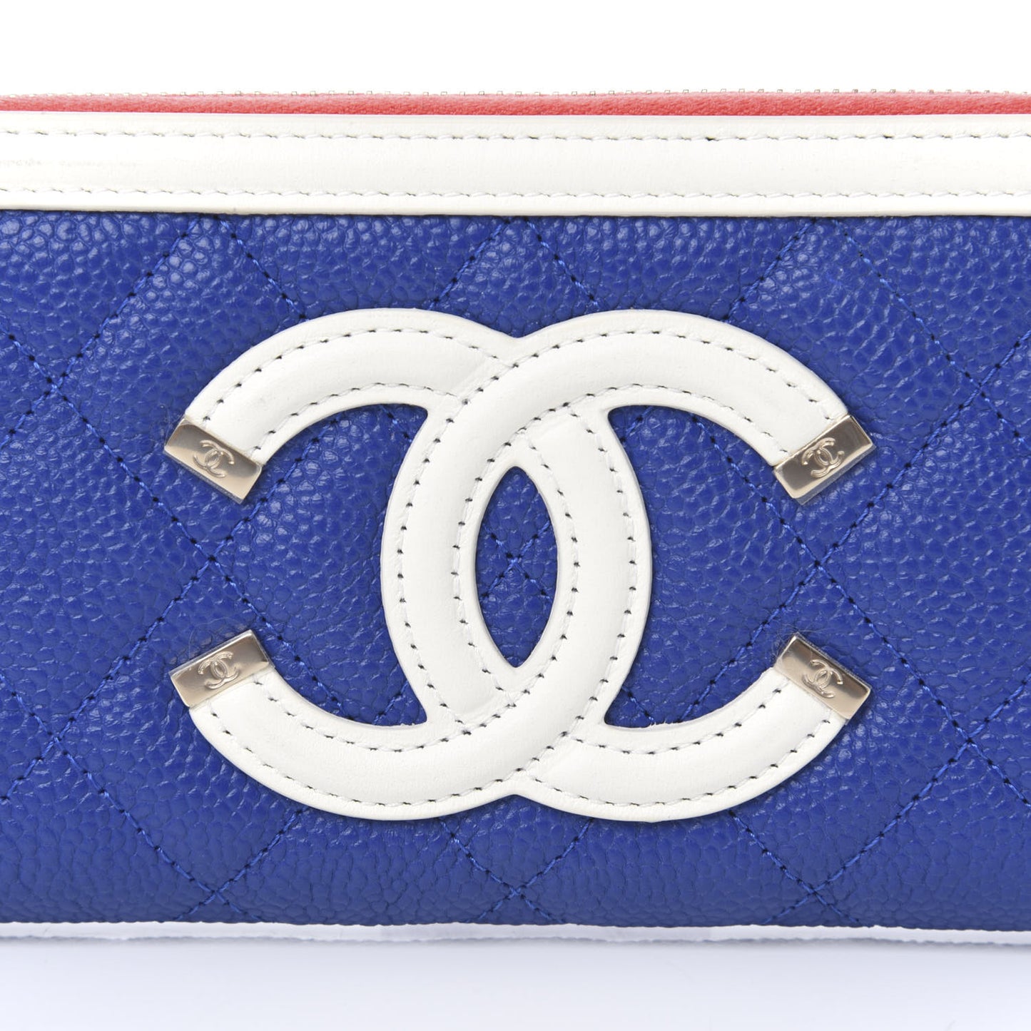 Caviar Quilted Medium Filigree Zip Around Wallet Blue White Red