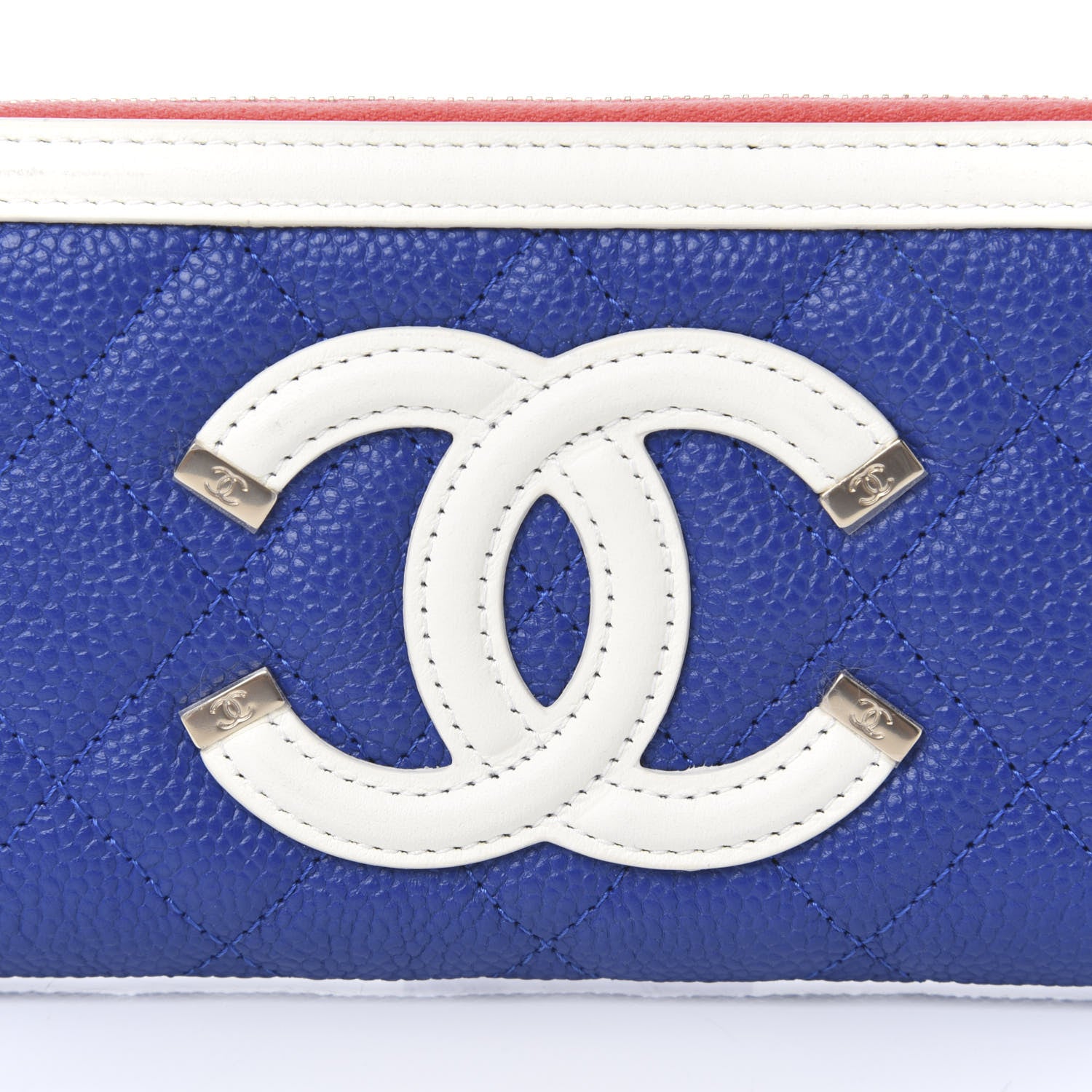 Chanel Caviar Quilted Medium Filigree Zip Around Wallet Blue White Red 11 of 12
