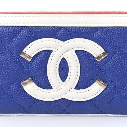 Chanel Caviar Quilted Medium Filigree Zip Around Wallet Blue White Red 11 of 12