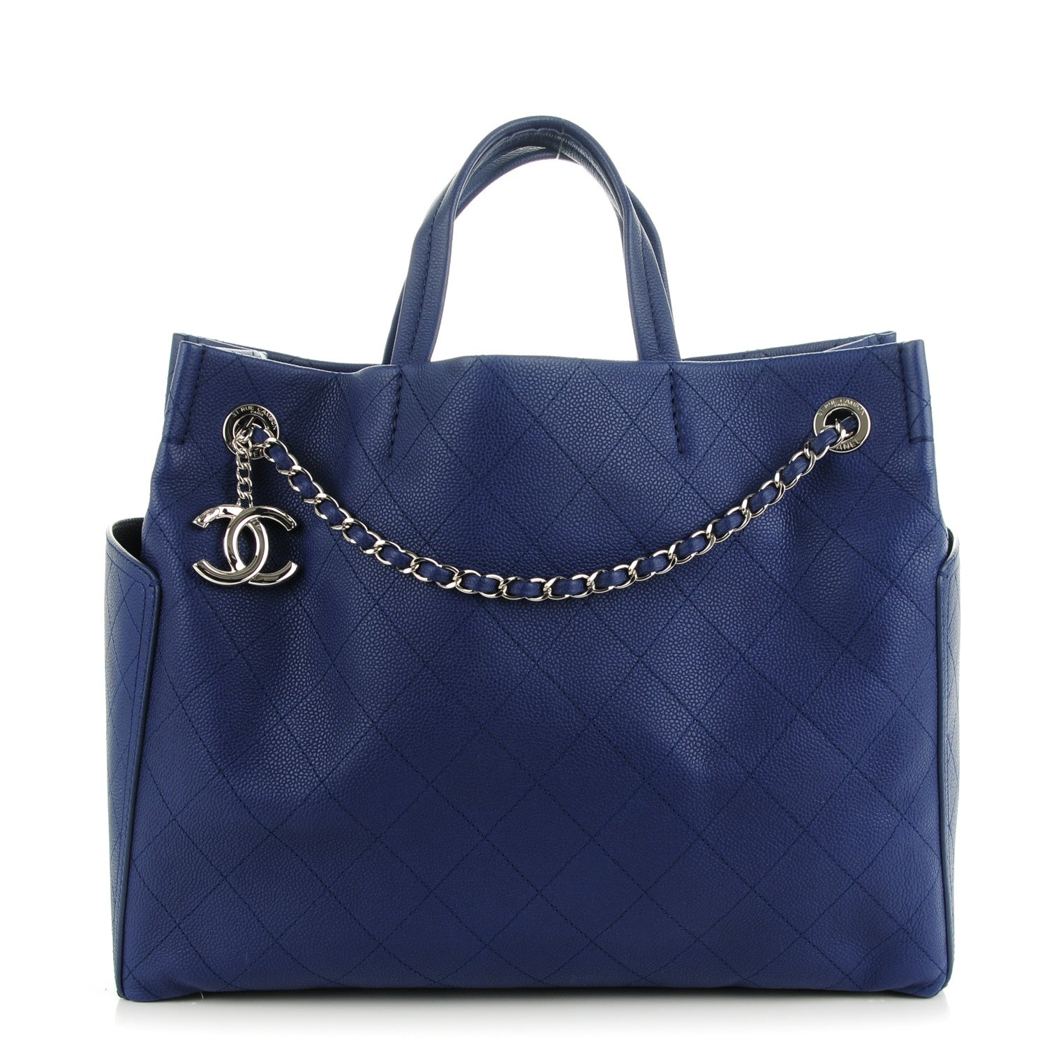Chanel Grained Calfskin CC Pocket Tote Navy Blue 1 of 7