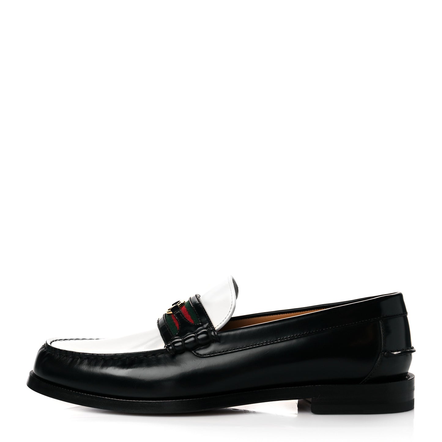 Calfskin Web Mens Interlocking GG Loafers 10.5 White Black