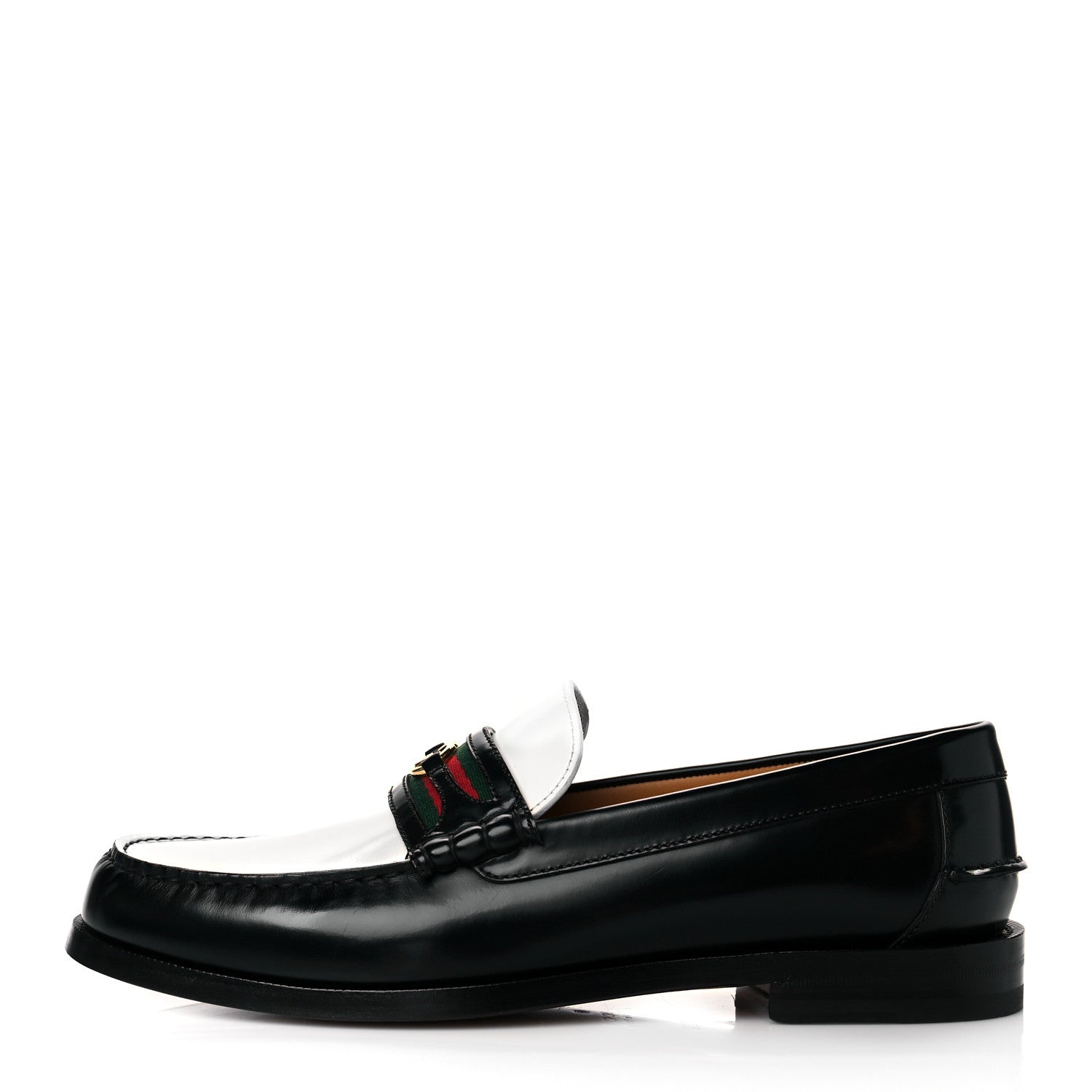 Gucci Calfskin Web Mens Interlocking GG Loafers 10.5 White Black 1 of 8