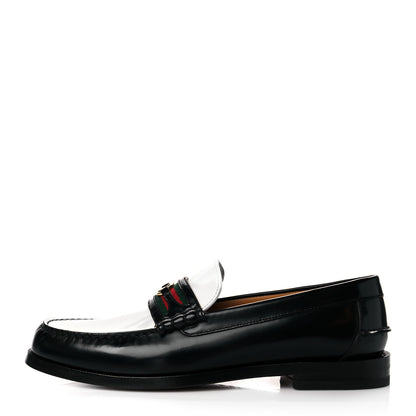 Gucci Calfskin Web Mens Interlocking GG Loafers 10.5 White Black 1 of 8
