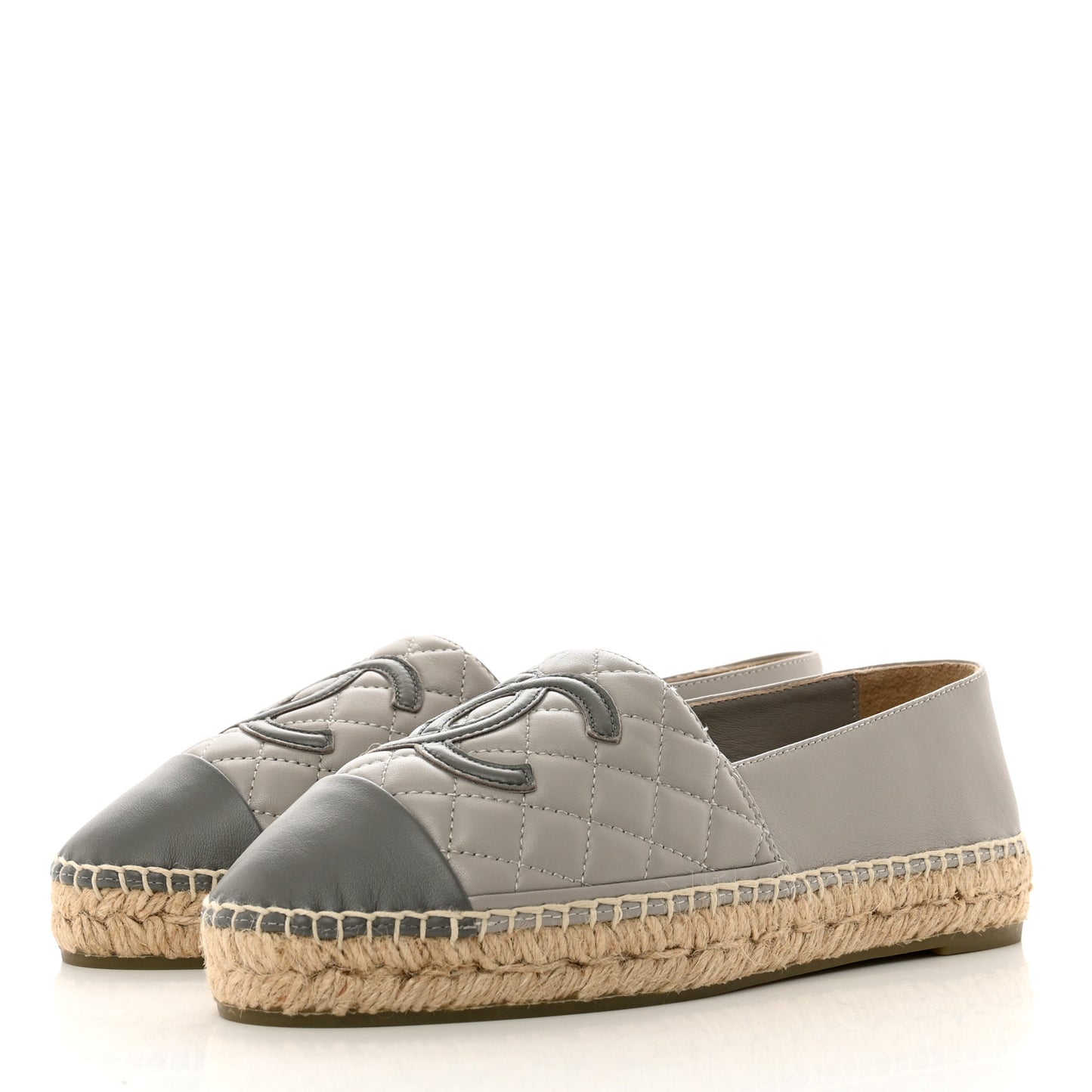 Lambskin Quilted CC Espadrilles 37 Grey
