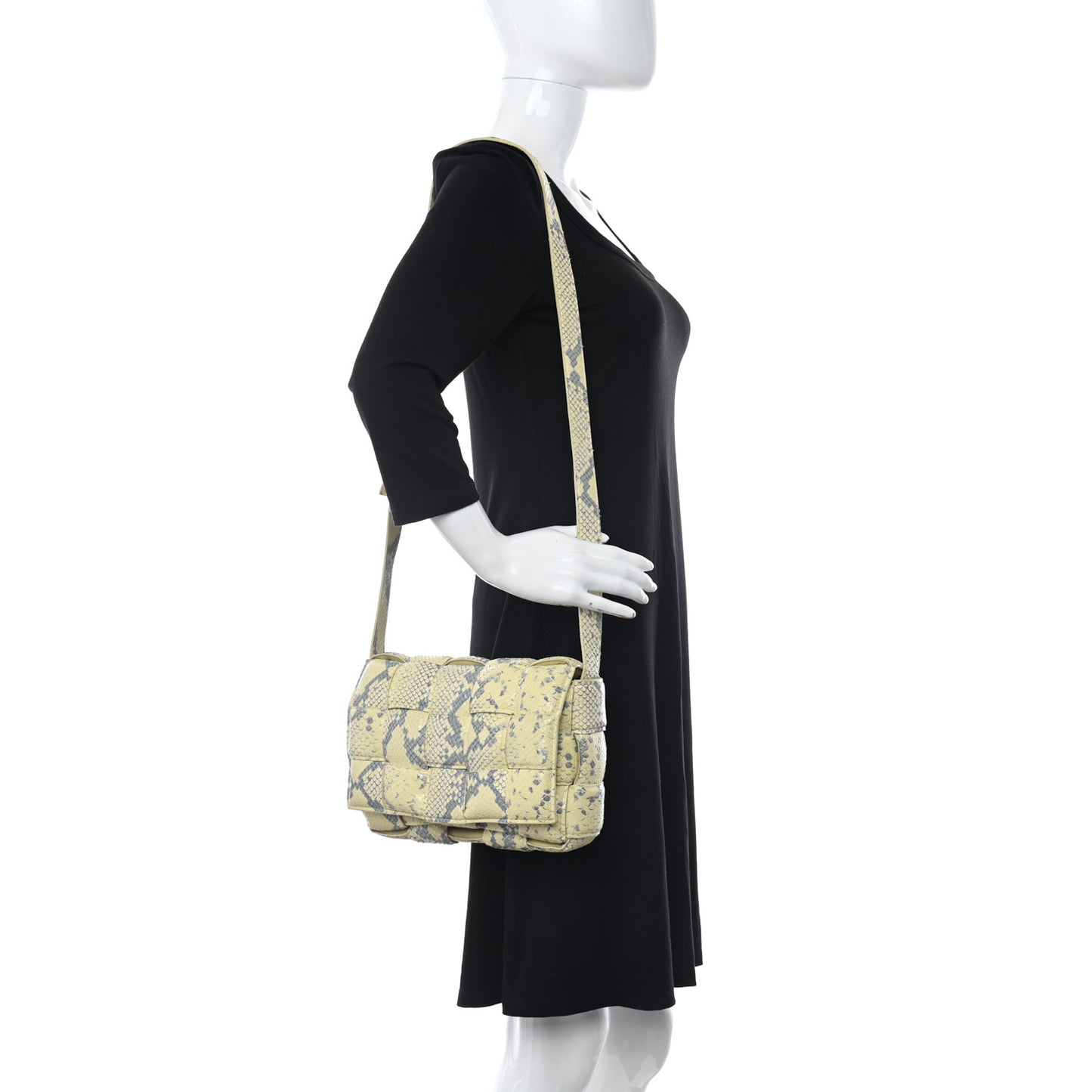 Goatskin Python Embossed Padded Cassette Crossbody Bag Kiwi Black Silver