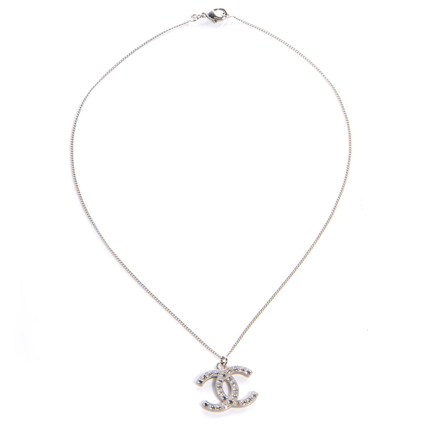 Crystal Studded CC Necklace Silver