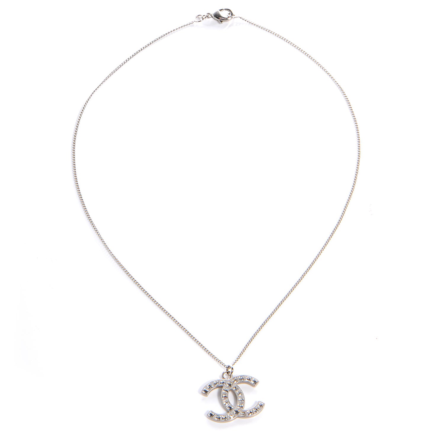 Chanel Crystal Studded CC Necklace Silver 3 of 4
