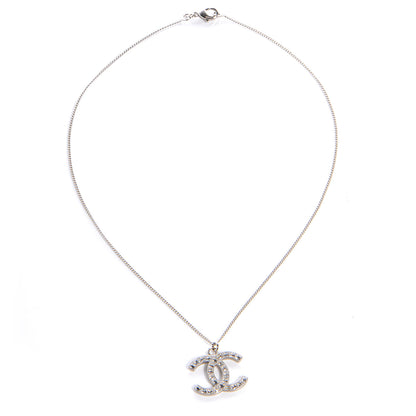 Chanel Crystal Studded CC Necklace Silver 3 of 4