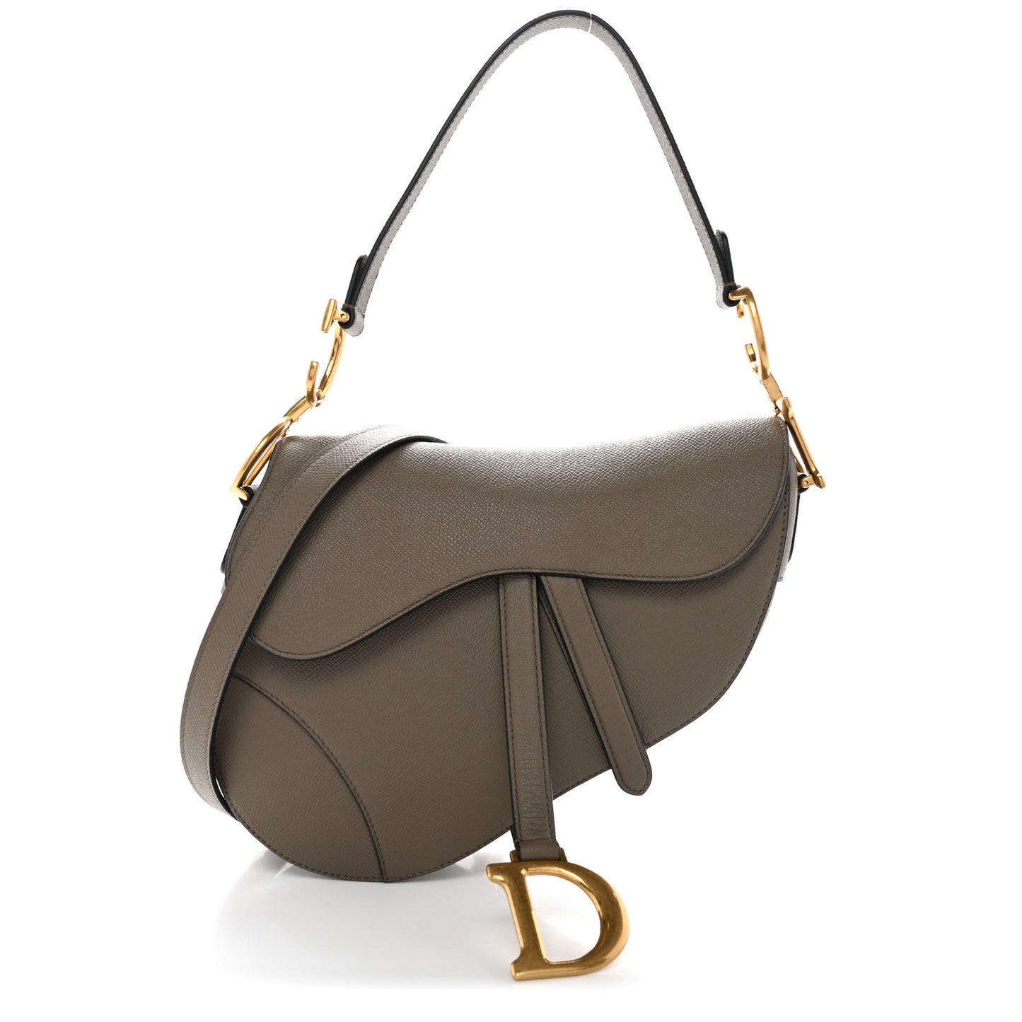 Grained Calfskin Saddle Bag With Strap Clay Green
