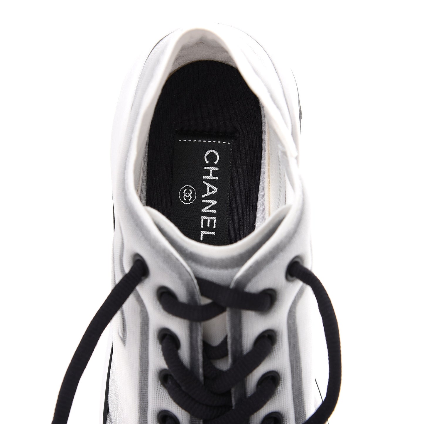 Calfskin Mesh Lycra Womens Logo Sneakers 38.5 White Black