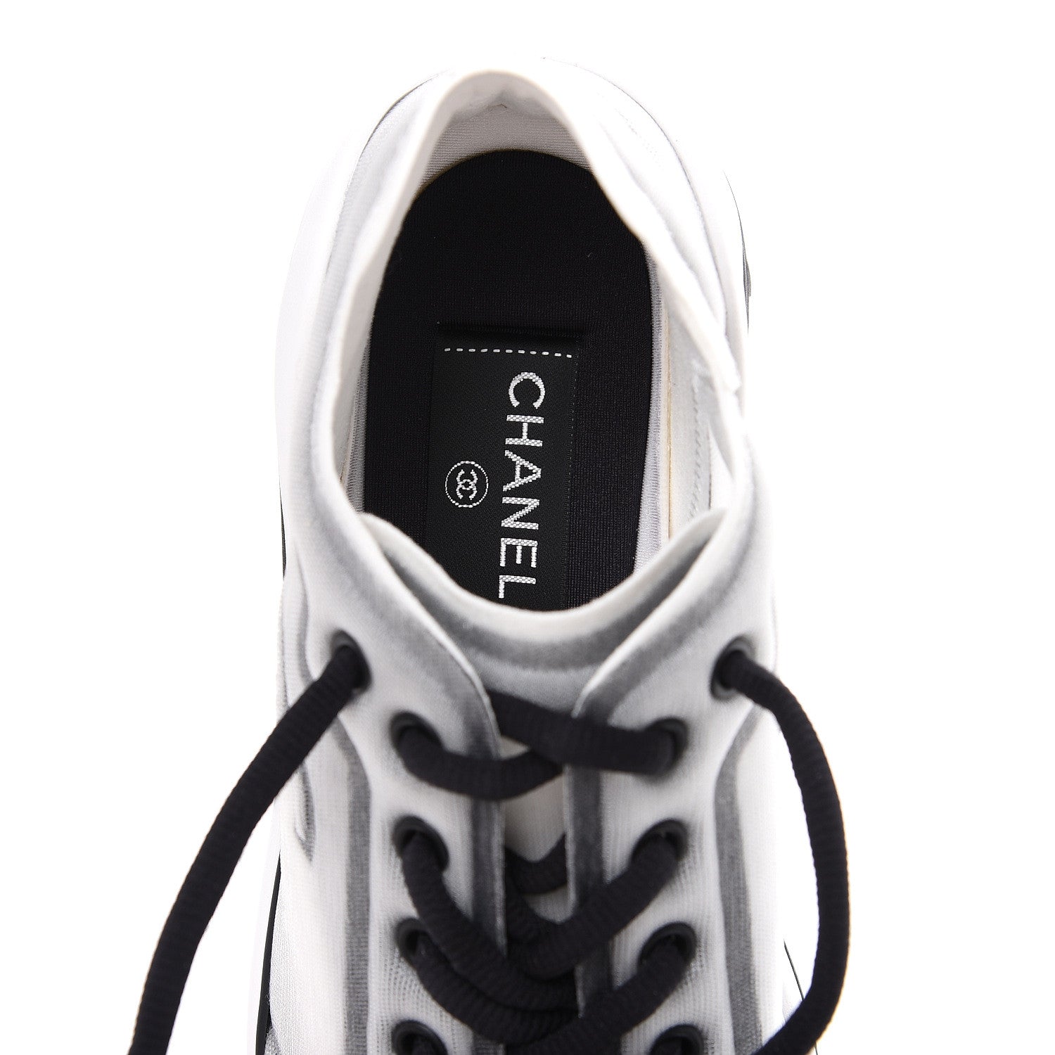 Chanel Calfskin Mesh Lycra Womens Logo Sneakers 38.5 White Black 6 of 7