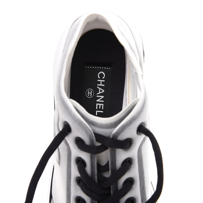 Chanel Calfskin Mesh Lycra Womens Logo Sneakers 38.5 White Black 6 of 7