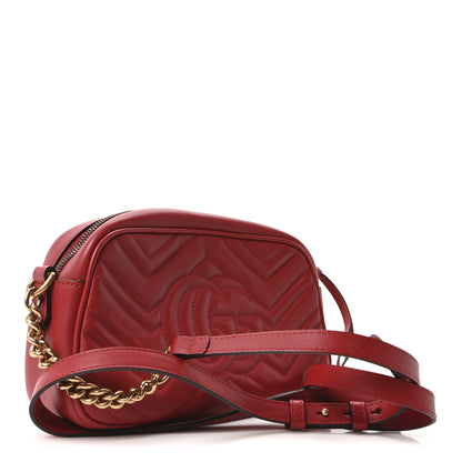 Gucci Calfskin Matelasse Small GG Marmont Chain Shoulder Bag Hibiscus Red 3 of 10