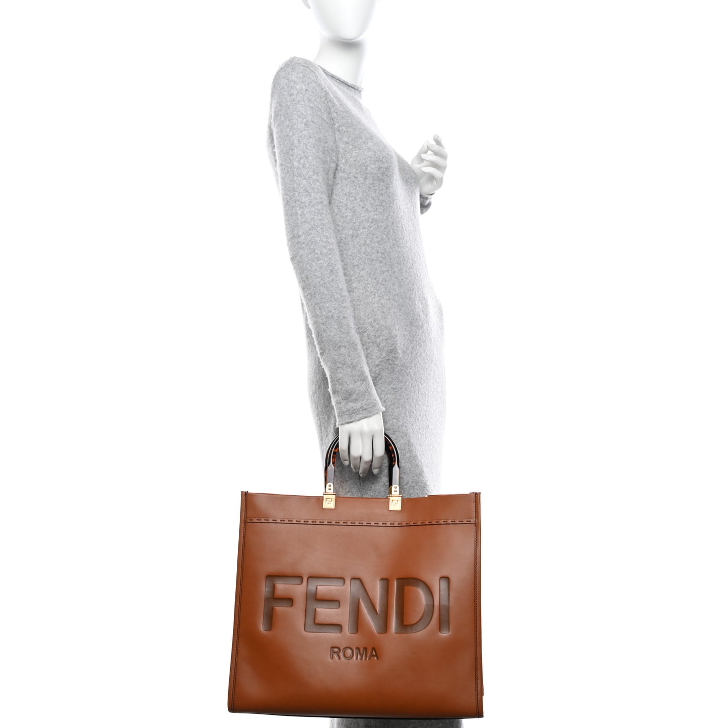 Vitello King Plexiglass Large Fendi Sunshine Shopper Tote Cuoio