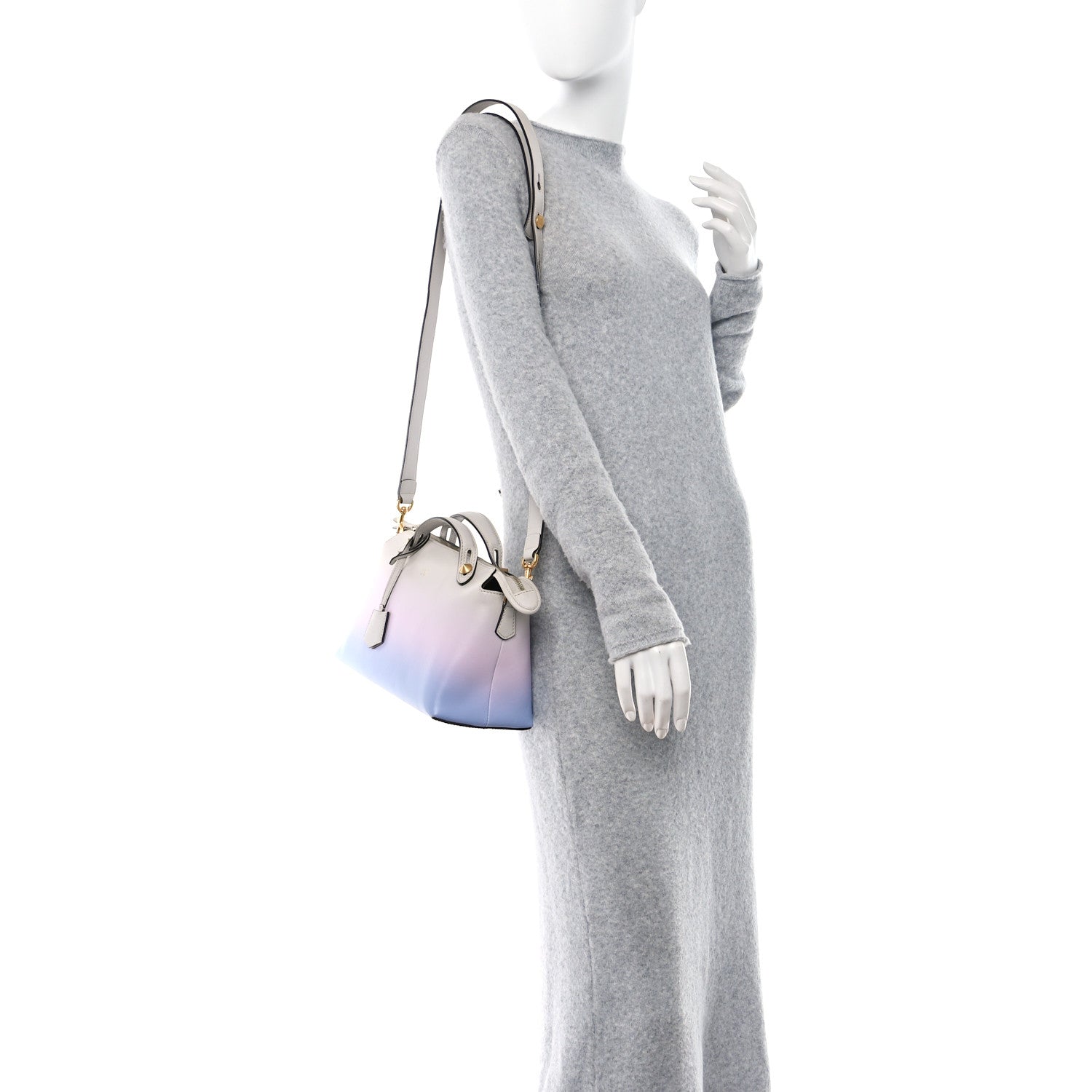 Fendi X JOSHUA VIDES Vitello Century Sfumato Medium By The Way Boston Bag Ghiaia Rosa Azzurro 2 of 16