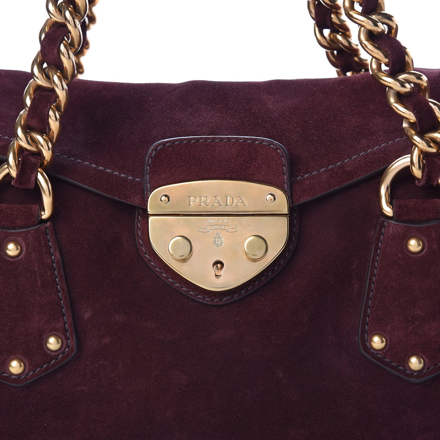 Scamosciato Suede Foldover Pushlock Chain Satchel Prugna