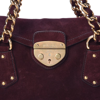 Prada Scamosciato Suede Foldover Pushlock Chain Satchel Prugna 12 of 18