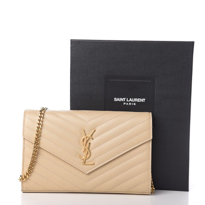 Saint Laurent Grain De Poudre Matelasse Chevron Monogram Chain Wallet Nude Powder 10 of 10