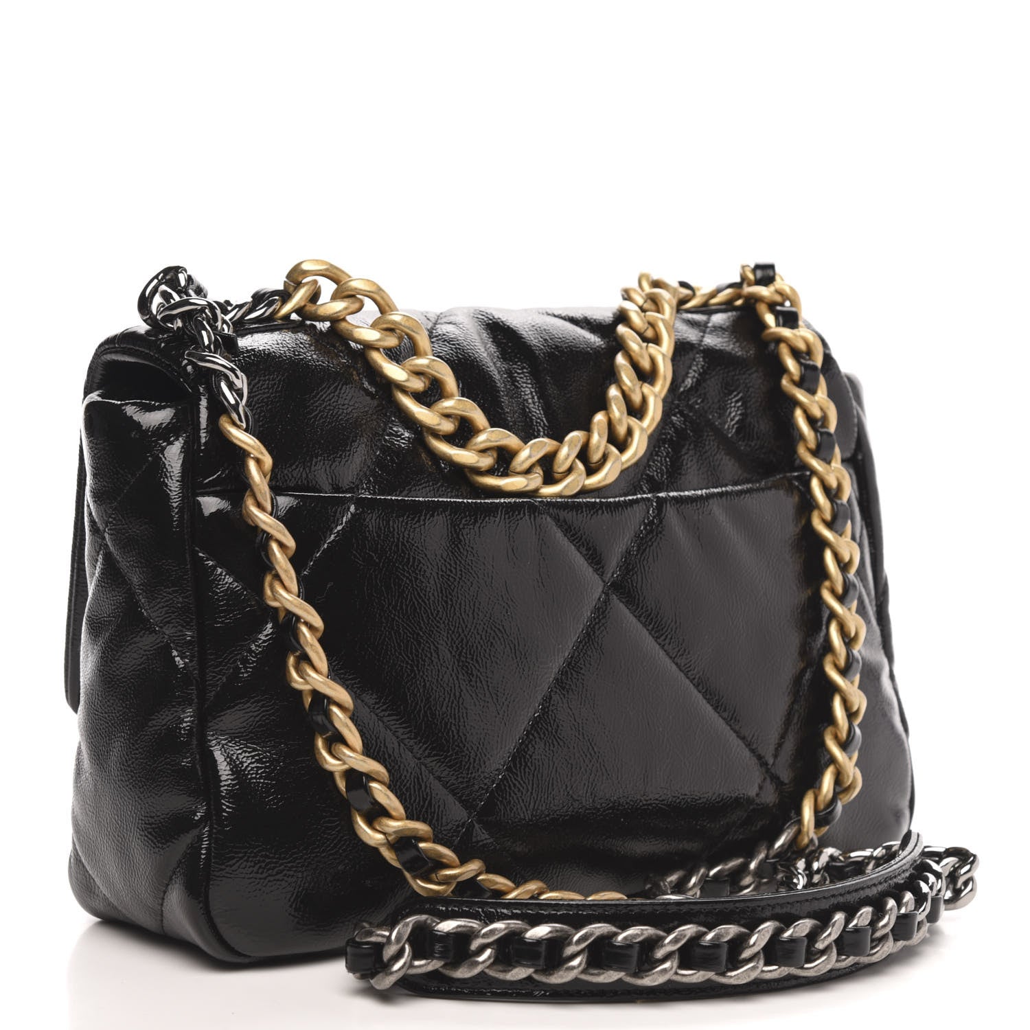 Chanel Shiny Crumpled Calfskin Quilted Medium 19 Flap Black 3 of 10