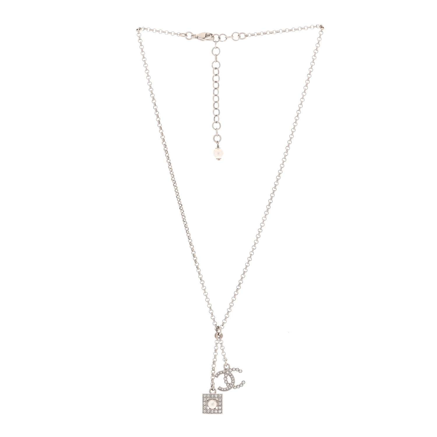 Chanel Ruthenium Crystal Square CC Lariat Necklace 3 of 5