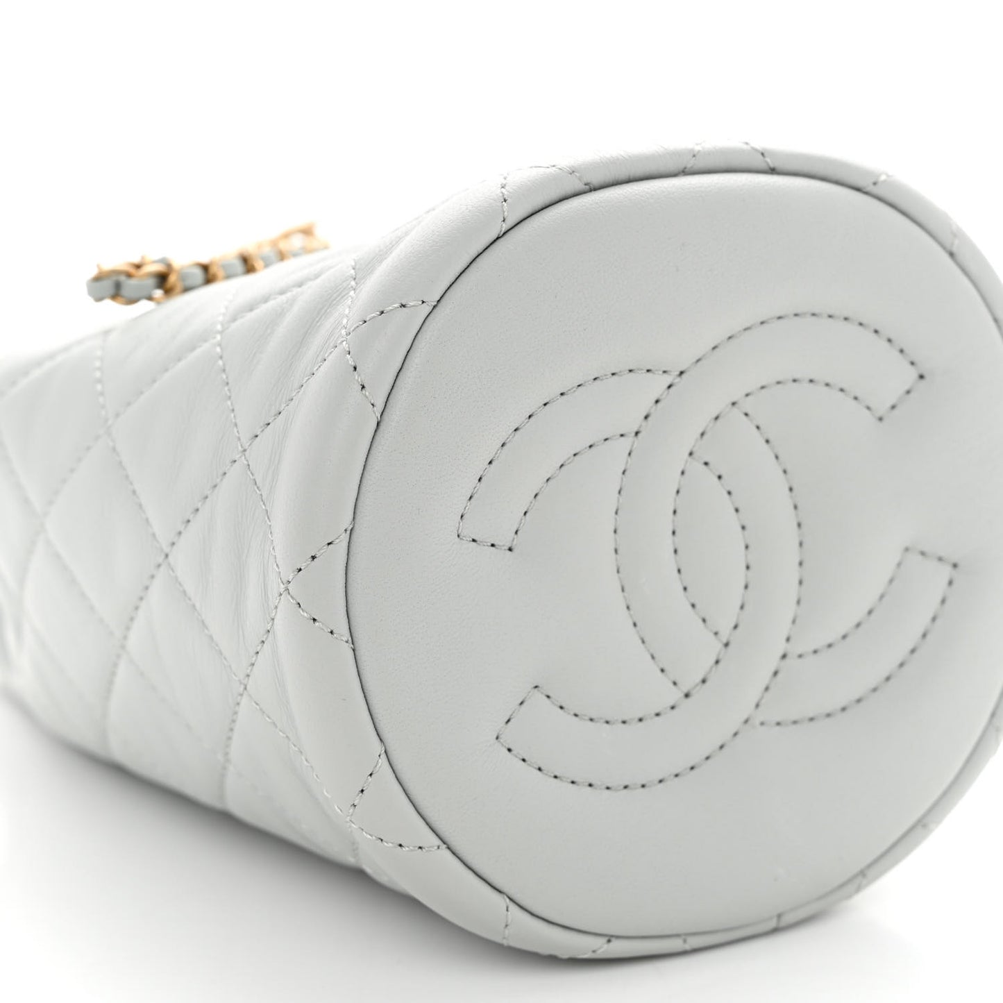 Lambskin Quilted Pearl Crush Drawstring Bag Light Grey
